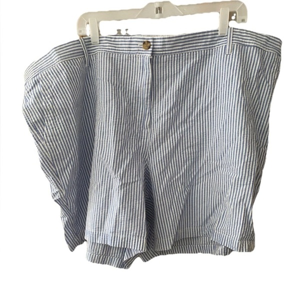 Talbots Pants - Talbots Relaxed Chino Seersucker Shorts Womens 24 W Blue White Striped 7" Inseam